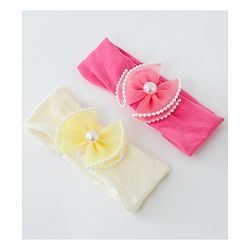 Babyhug Free Size Head Band with Bow Applique  Set of 2 - Yellow & Pink