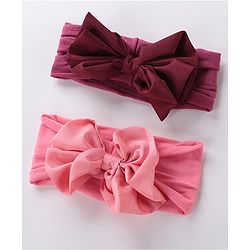 Babyhug Free Size Headbands with Bow Applique Pack of 2 - Maroon & Dark Pink