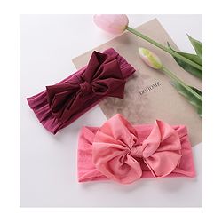 Babyhug Free Size Headbands with Bow Applique Pack of 2 - Maroon & Dark Pink
