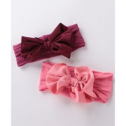 Babyhug Free Size Headbands with Bow Applique Pack of 2 - Maroon & Dark Pink