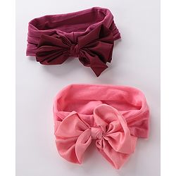 Babyhug Free Size Headbands with Bow Applique Pack of 2 - Maroon & Dark Pink