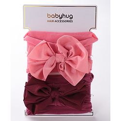 Babyhug Free Size Headbands with Bow Applique Pack of 2 - Maroon & Dark Pink