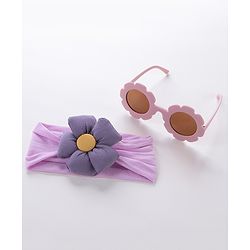 Babyhug Free Size Headband With Flower Applique & Sunglasses - Purple