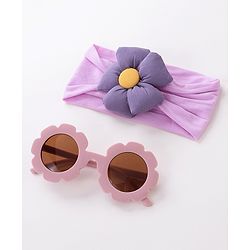 Babyhug Free Size Headband With Flower Applique & Sunglasses - Purple