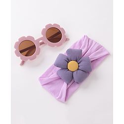Babyhug Free Size Headband With Flower Applique & Sunglasses - Purple