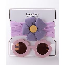 Babyhug Free Size Headband With Flower Applique & Sunglasses - Purple