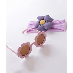 Babyhug Free Size Headband With Flower Applique & Sunglasses - Purple