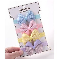 Babyhug Free Size Headbands  with Bow Applique Pack of 4 - Multicolour