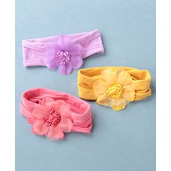 Babyhug Headbands Free Size Pack of 3 - Yellow & Purple