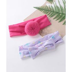 Babyhug Free Size Headbands  with Printed Bow & Bun Applique Pack of 2 - Multicolour