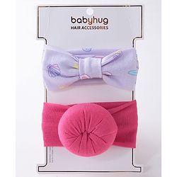 Babyhug Free Size Headbands  with Printed Bow & Bun Applique Pack of 2 - Multicolour