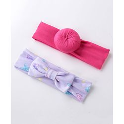 Babyhug Free Size Headbands  with Printed Bow & Bun Applique Pack of 2 - Multicolour