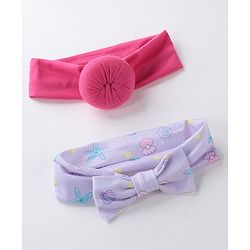 Babyhug Free Size Headbands  with Printed Bow & Bun Applique Pack of 2 - Multicolour