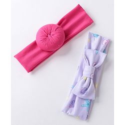 Babyhug Free Size Headbands  with Printed Bow & Bun Applique Pack of 2 - Multicolour