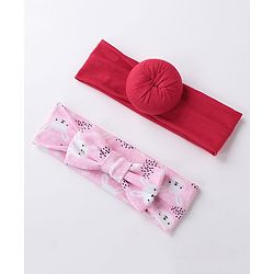 Babyhug Free Size Headbands  with Printed Bow & Bun Applique Pack of 2 - Multicolour