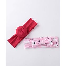 Babyhug Free Size Headbands  with Printed Bow & Bun Applique Pack of 2 - Multicolour
