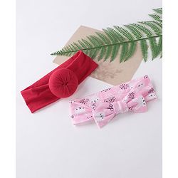 Babyhug Free Size Headbands  with Printed Bow & Bun Applique Pack of 2 - Multicolour