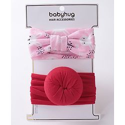 Babyhug Free Size Headbands  with Printed Bow & Bun Applique Pack of 2 - Multicolour