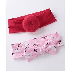 Babyhug Free Size Headbands  with Printed Bow & Bun Applique Pack of 2 - Multicolour