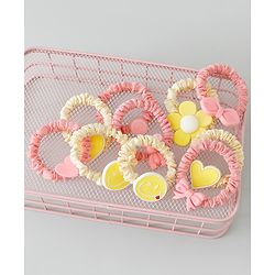 Babyhug Rubber Bands & Scrunchies Sets Pack of 10 - Yellow & Dark Pink