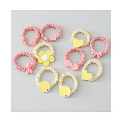 Babyhug Rubber Bands & Scrunchies Sets Pack of 10 - Yellow & Dark Pink
