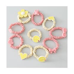 Babyhug Rubber Bands & Scrunchies Sets Pack of 10 - Yellow & Dark Pink