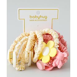 Babyhug Rubber Bands & Scrunchies Sets Pack of 10 - Yellow & Dark Pink
