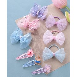 Babyhug  Free Size Bear Hair  Clips & Bow Rubber bands Sets of 9 - Multicolor