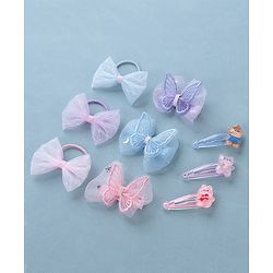 Babyhug  Free Size Bear Hair  Clips & Bow Rubber bands Sets of 9 - Multicolor