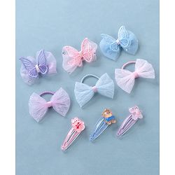 Babyhug  Free Size Bear Hair  Clips & Bow Rubber bands Sets of 9 - Multicolor