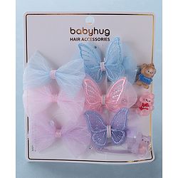 Babyhug  Free Size Bear Hair  Clips & Bow Rubber bands Sets of 9 - Multicolor