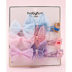 Babyhug  Free Size Bear Hair  Clips & Bow Rubber bands Sets of 9 - Multicolor