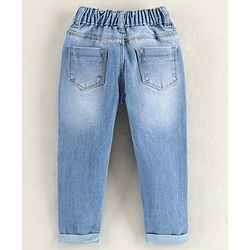 Babyhug Full Length Washed & Rain Embroidery Jeans - Blue