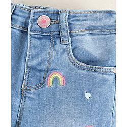 Babyhug Full Length Washed & Rain Embroidery Jeans - Blue