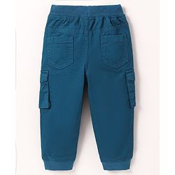Babyhug Cotton Full Length Solid Stretchable Trousers With Badge- Navy Blue