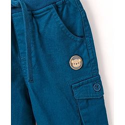 Babyhug Cotton Full Length Solid Stretchable Trousers With Badge- Navy Blue