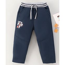 Babyhug Cotton Woven Full Length Pant Text Printed - Navy