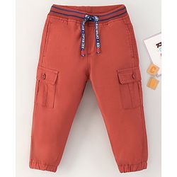 Babyhug 100% Cotton Woven Full Length Solid Joggers Pant - Red