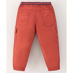 Babyhug 100% Cotton Woven Full Length Solid Joggers Pant - Red