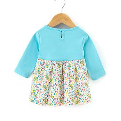 Babyhug 100% Cotton Full Sleeves Frock Butterfly Print - Sky Blue