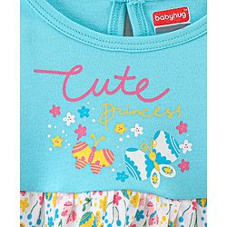 Babyhug 100% Cotton Full Sleeves Frock Butterfly Print - Sky Blue