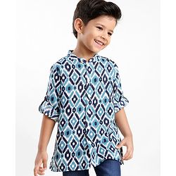 Babyhug 100% Cotton Full Sleeves Printed Kurta- Blue