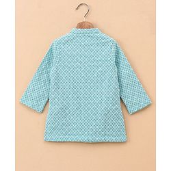 Babyhug 100% Cotton Full Sleeves Embroidered Kurta and Pyjama Set - Aqua & White
