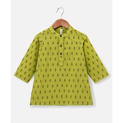 Babyhug 100% Cotton Full Sleeves Printed Kurta & Pyjama Set- Green