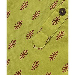 Babyhug 100% Cotton Full Sleeves Printed Kurta & Pyjama Set- Green