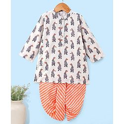 Babyhug 100% Cotton Woven Full Sleeves Rabbit Print Kurta and Dhoti Set - Off White & Cream