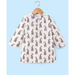 Babyhug 100% Cotton Woven Full Sleeves Rabbit Print Kurta and Dhoti Set - Off White & Cream