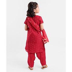 Babyhug Half Sleeves Embroidered Kurta & Chudidar Set with Dupatta - Red