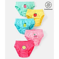 Babyhug 100% Cotton Antibacterial Fruit Printed Panties Pack of 5 - Pink Yellow & Blue