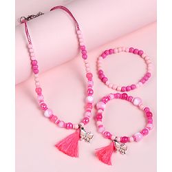 Babyhug Butterfly Charms With Tassel  Neck Piece & Bracelets - Pink
